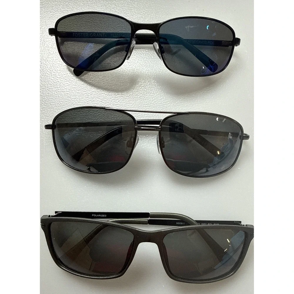 Limited lot 3 pair Authentic Foster Grant Mens polarized black frame sunglasses